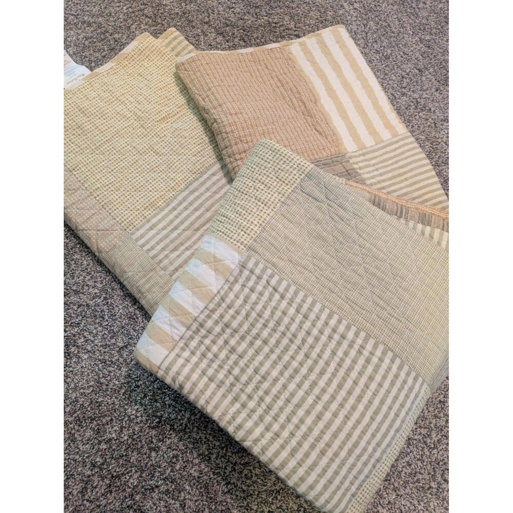 Cozy Line QUEEN Brown Stripe Checker Patchwork Cotton Reversible Quilt Bed Set